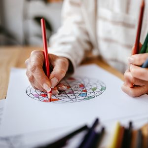 Close up of Adult woman coloring